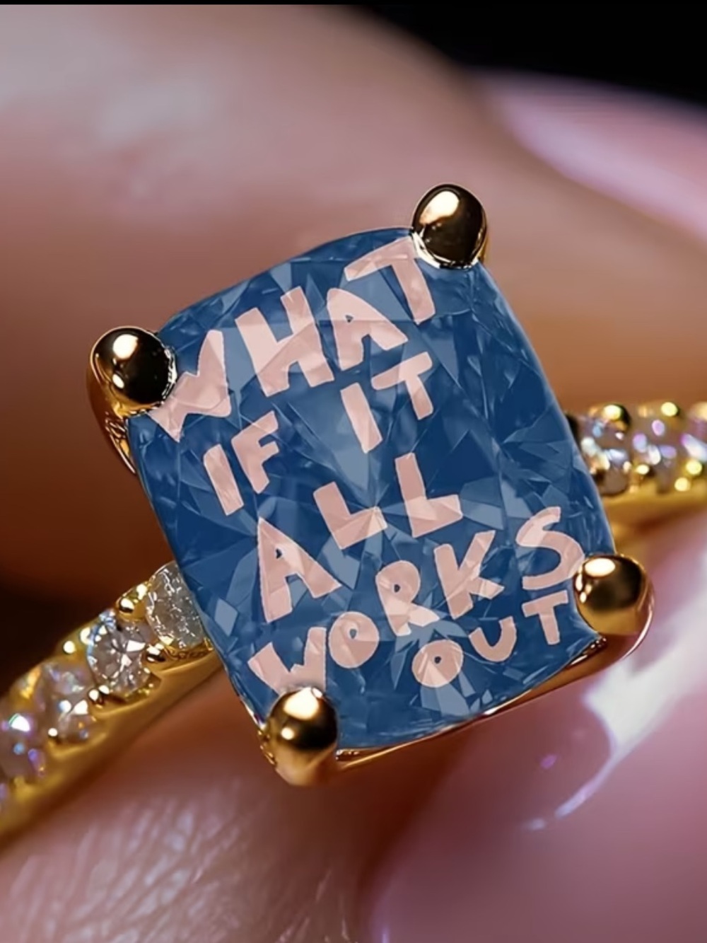 Gold Crystals Ring with Blue Inspirational Stone - What If It All Works Out - 5
